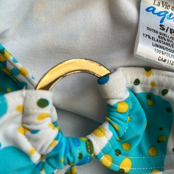LA VIE EN ROSE💫Women’s Aqua/Yellow Printed Bikini Bottoms with Ring - Picture 11 of 11